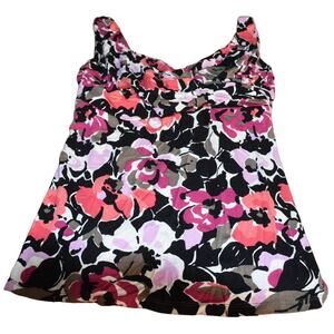 The Limited, Sleeveless Top, V-Neck, Medium, Black, Pink, Floral, LN